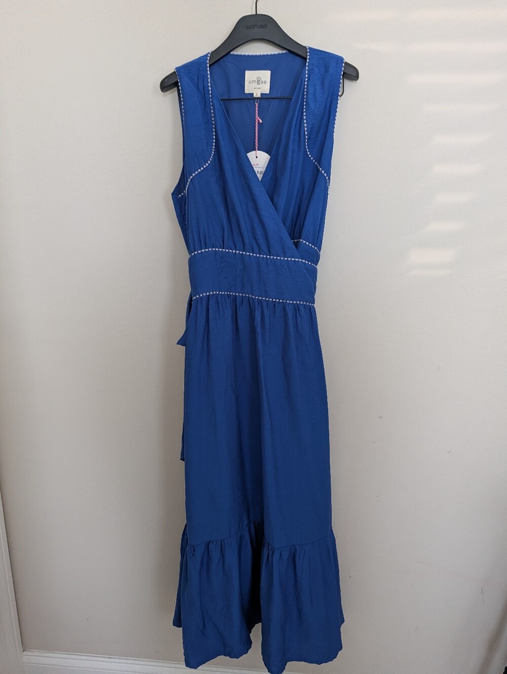 Umgee Cobalt Blue Sleeveless Wrap Maxi Dress with Waist Tie NWT Size Large